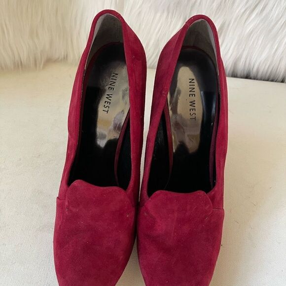 Nine West leather suede red wine hidden platform heels pointed toe size 10.5M - Picture 2 of 11